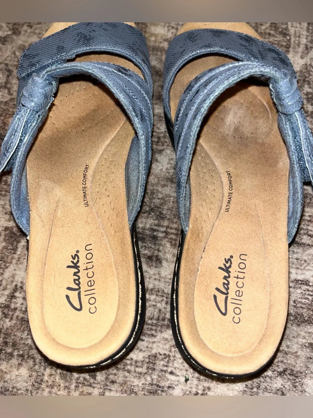 Clarks Women's Merliah Charm Blue Grey SANDAL WEDGE SLIP ON SIZE 8.5